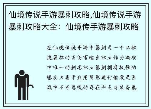 仙境传说手游暴刺攻略,仙境传说手游暴刺攻略大全：仙境传手游暴刺攻略：疾风骤雨，暗影夺命